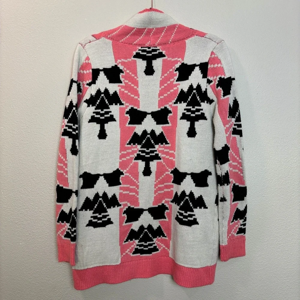 Wild Heart Womens Cardigan Sweater‎ Open Front Pink Black White Aztec Large